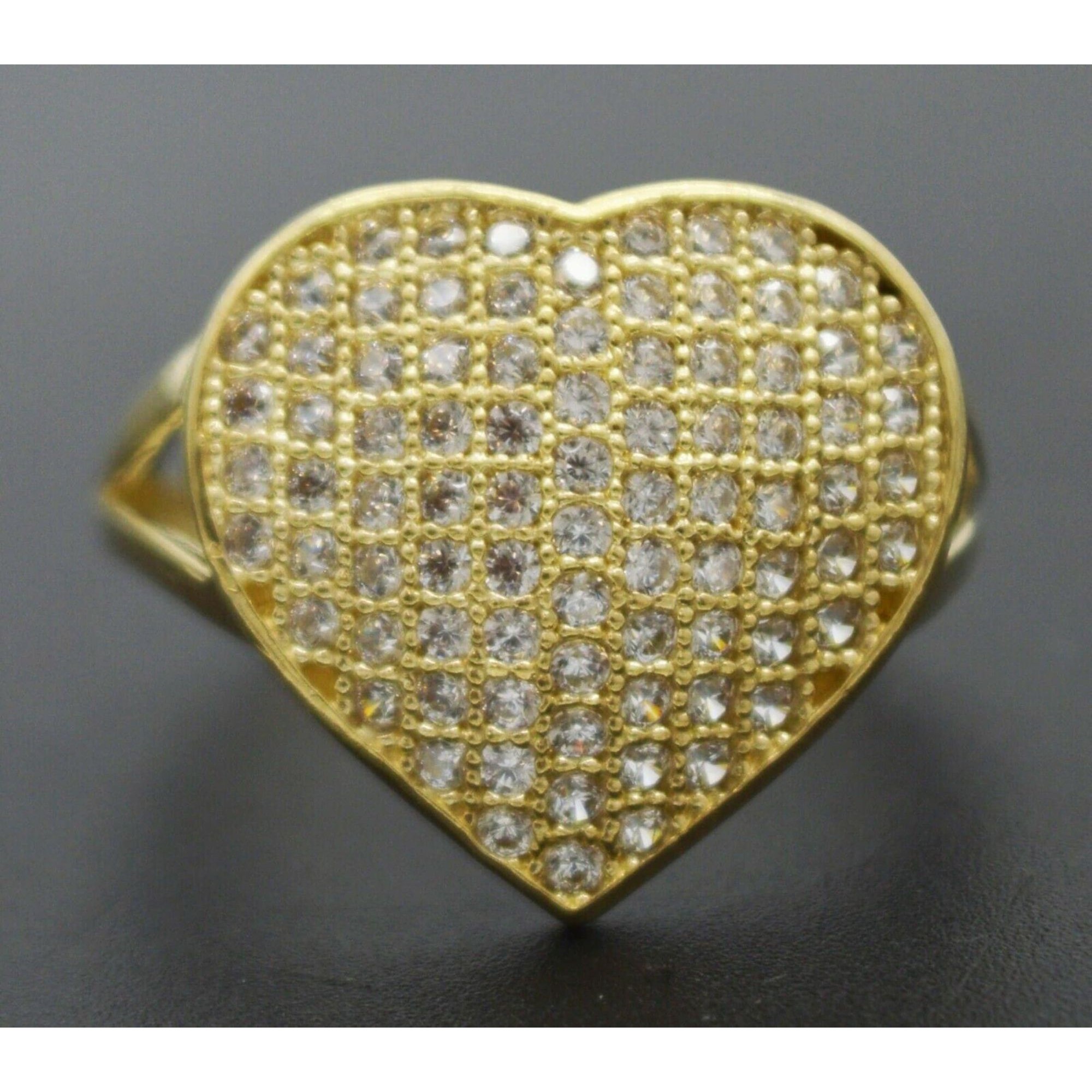 Real Solid 10k Yellow Gold 17mm Womens Full Heart Cz Engagement Ring All Sizes Real Solid 10k Yellow Gold 17mm Womens Full Heart Cz Engagement Ring All Sizes